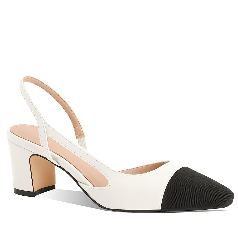 65mm Chunky Heels for Women Slingback Pumps Sandals Splicing Round Toe Casual Wedding Pumps-MERUMOTE