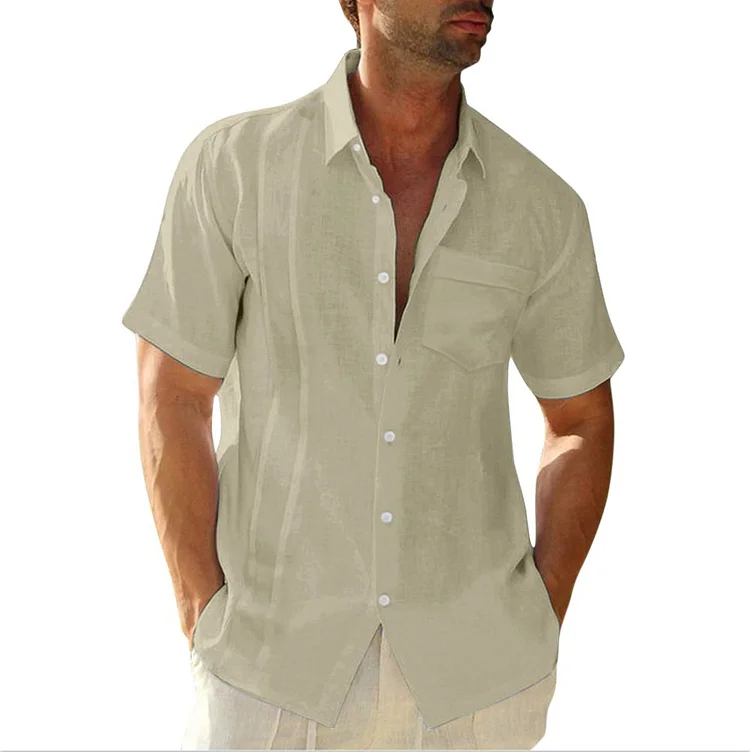 Lapel Solid Casual Tops Short Sleeve Men Shirts at Hiphopee