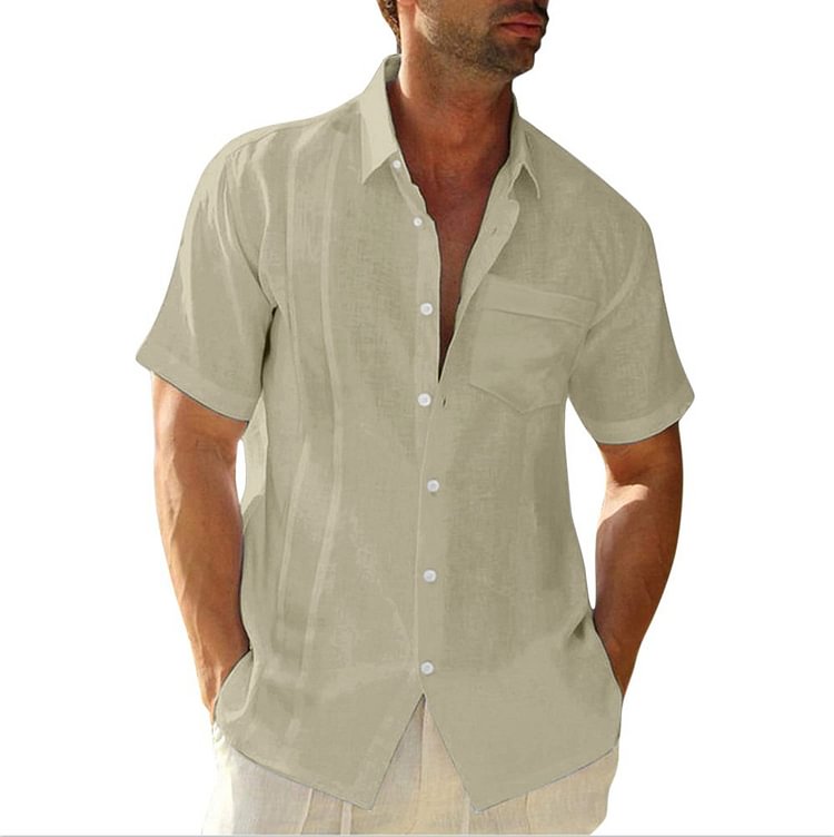 Lapel Solid Casual Tops Short Sleeve Men Shirts