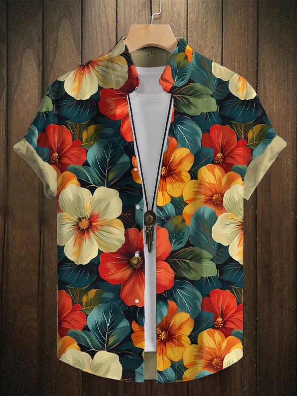 Men's Tropical Plants Flowers Printed Vacation Shirt