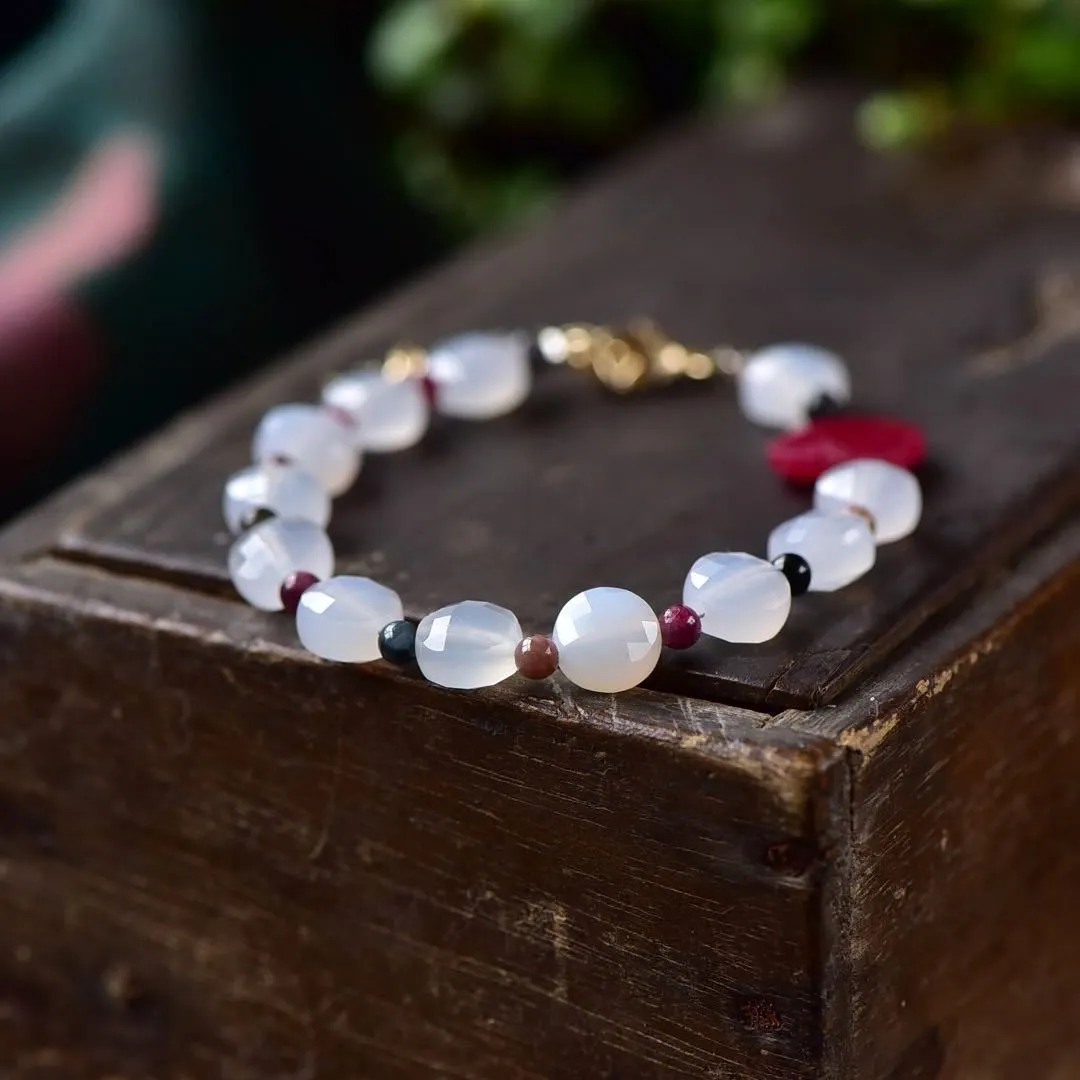 Agate Four Leaf Clover Charm Bracelet