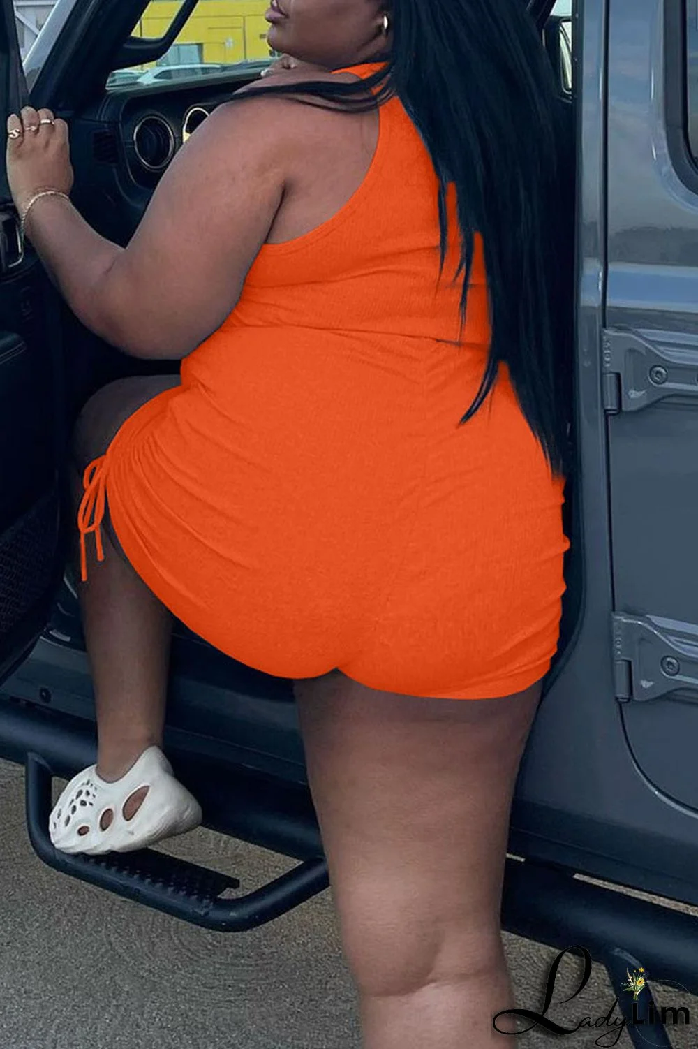 Fluorescent Green Casual Solid Split Joint O Neck Plus Size Two Pieces