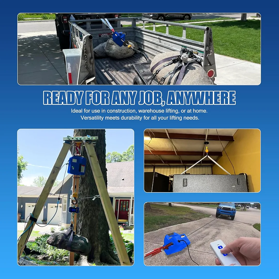 رافعة كهربائية محمولة 200 كجم، رافعة كهربائية بسلك فولاذي 220 فولت (نسخة جهاز التحكم عن بعد، 19 متر)