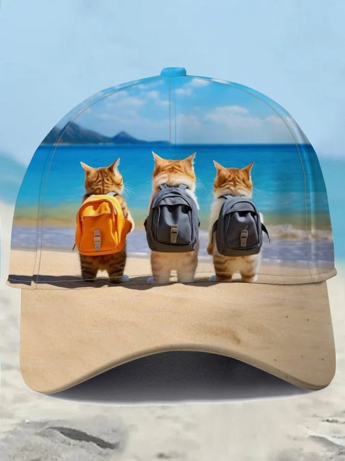 Unisex Cat Design Printed Hat
