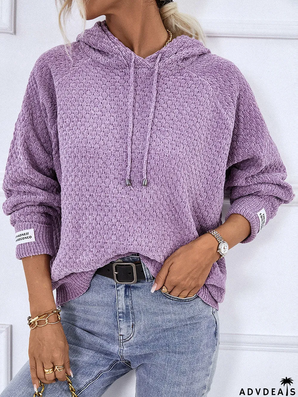 Women Long Sleeve Hooded Lace-up Sweaters