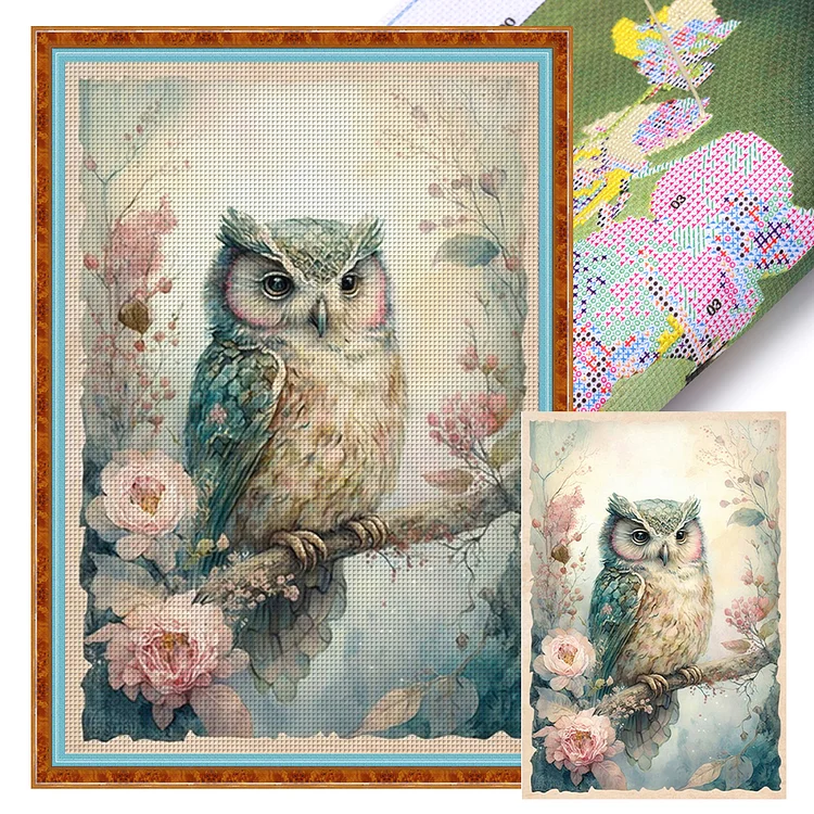 【Huacan Brand】Retro Poster - Flowers And Owls 11CT Stamped Cross Stitch 40*60CM