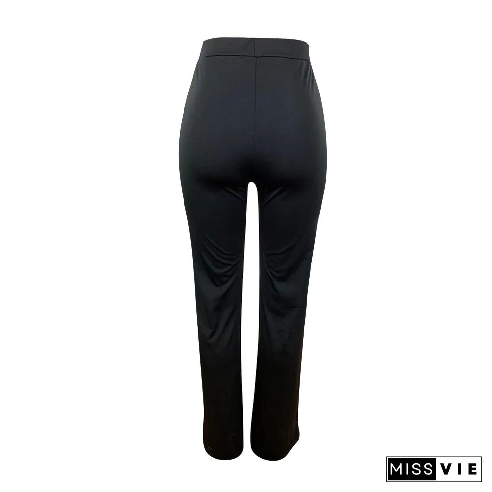 High Waist Solid Elastic Waist Flare Pants
