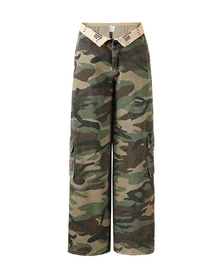 Collar Design Camouflage Denim Jeans