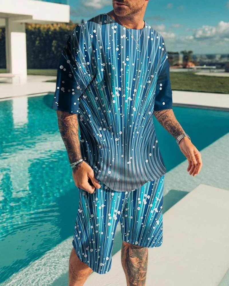 Men's Fashion Water Droplets Abstract Printed Shorts Suit