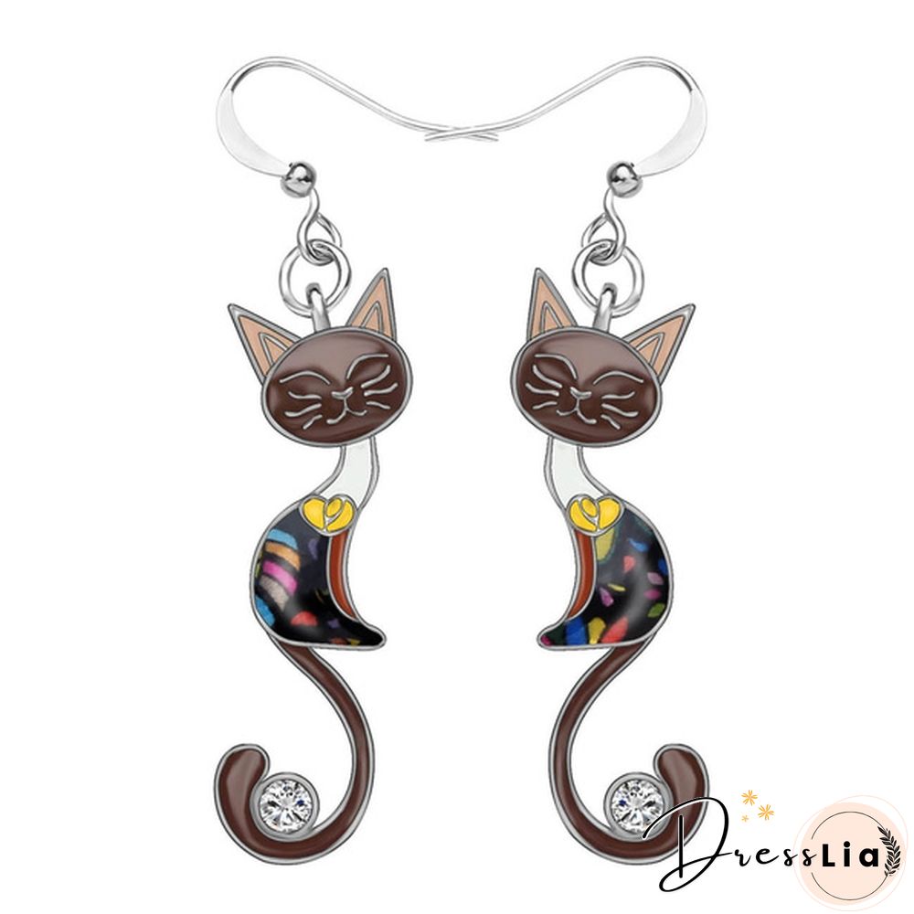 Fashion Animal Enamel Alloy Rhinestone Elegant Closed Eyes Cat Earrings Drop Dangle Earrings For Women Girls Gift Charms Pet Accessories 1 Pair Hot Sale