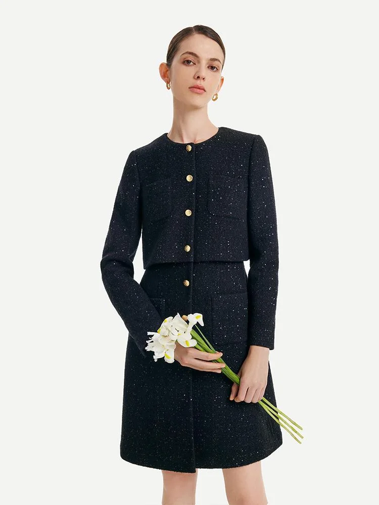 Tweed Fake Two-piece Woolen Dress QueenFunky