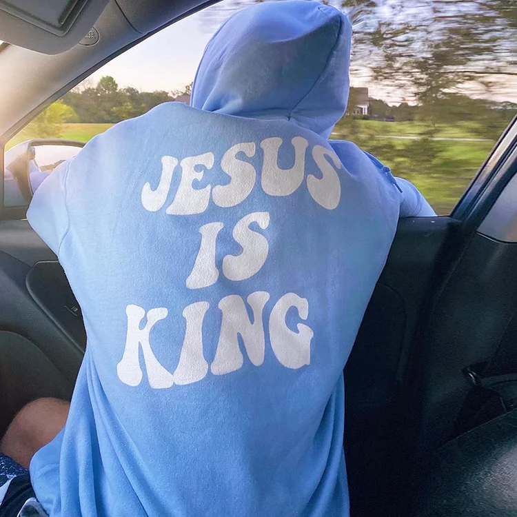 Jesus Is King Puff Print Graphic Pullover Hoodie SOPULA