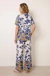 Indigo Floral Shirt Set, Wide Leg Summer Trousers, Guangzhou Garment Factory, Mature Women Fashion, Two Piece Vacation Outfit