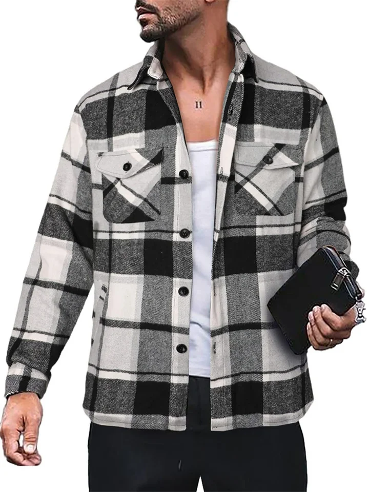 Casual Sympathy Cardigan New Amazon Men's Plaid Shirt Long-sleeved Buttons Casual Jacket