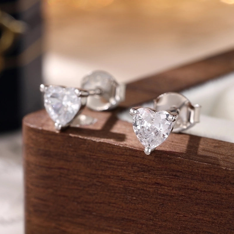 1 Pair White Gold Plated 925 Sterling Silver Zircon Heart Shape Ear Studs