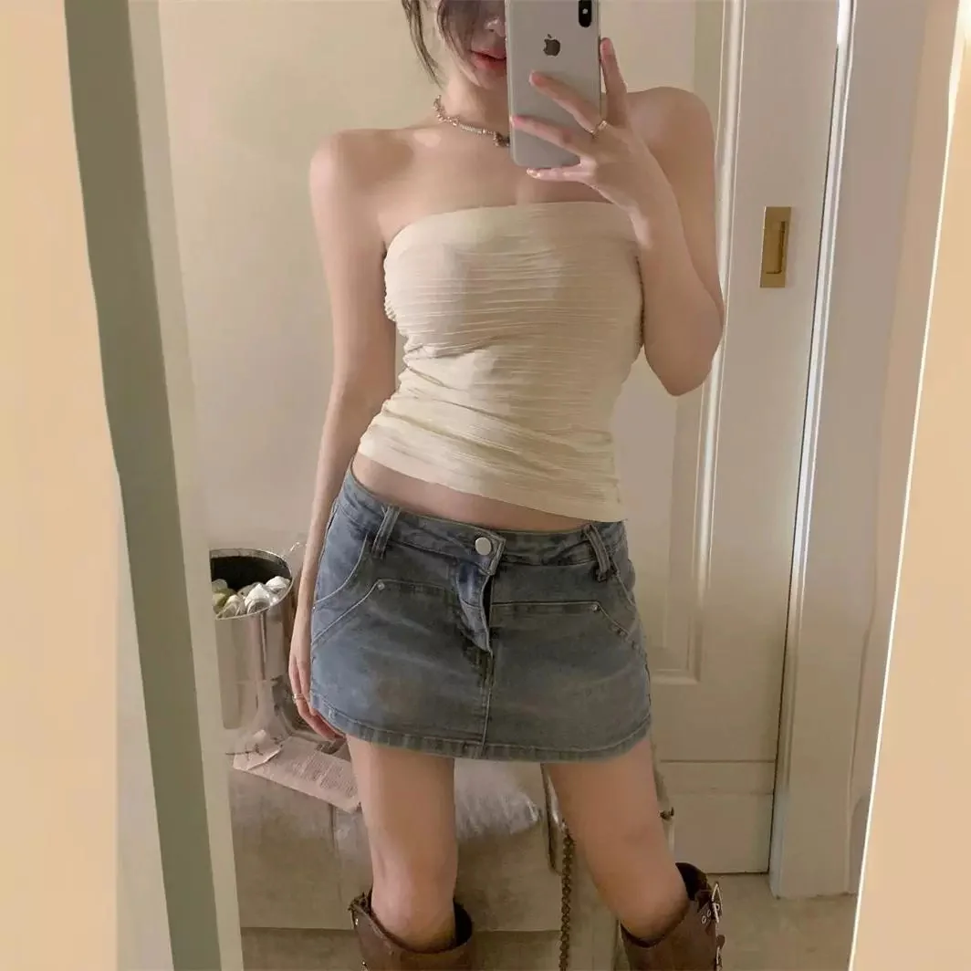 Uveng Uveng Sexy Bosom Sling Female Summer New Hottie Wearing Waistcoat Short Elastic Sleeveless Top Tide