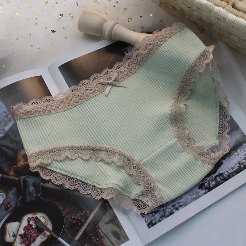 European Style Cotton Underwear Panties Sexy Lace Panties Fashion Bow Briefs Mid Waist Seamless Underpants Female Sexy Lingerie