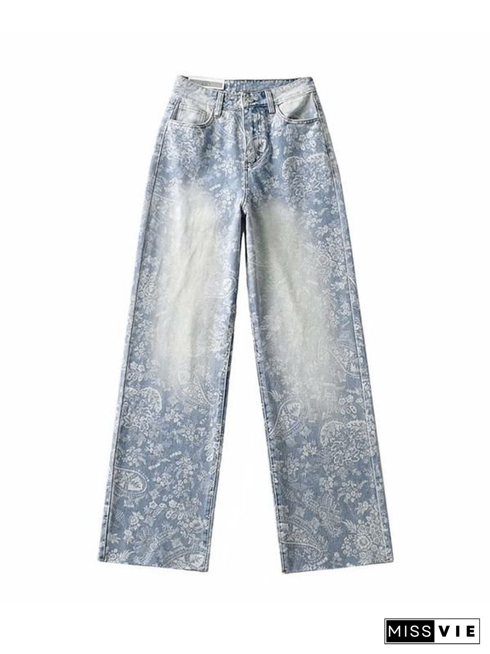 Faded Wash Floral Boyfriend Jeans