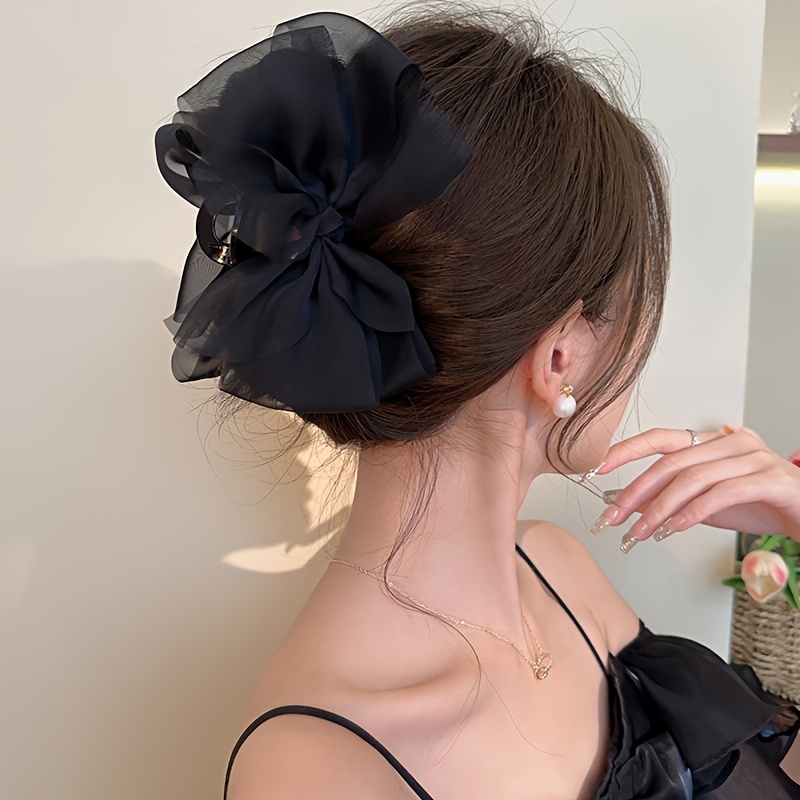 Lightweight Design Elegant Large Beige Tulle Bow Hair Claw Clip - Chic Milk Coffee Fairy Design, Sweet & Cute Fabric Butterfly Knot Accessory for Women and Girls, Ideal for Valentine's Day
