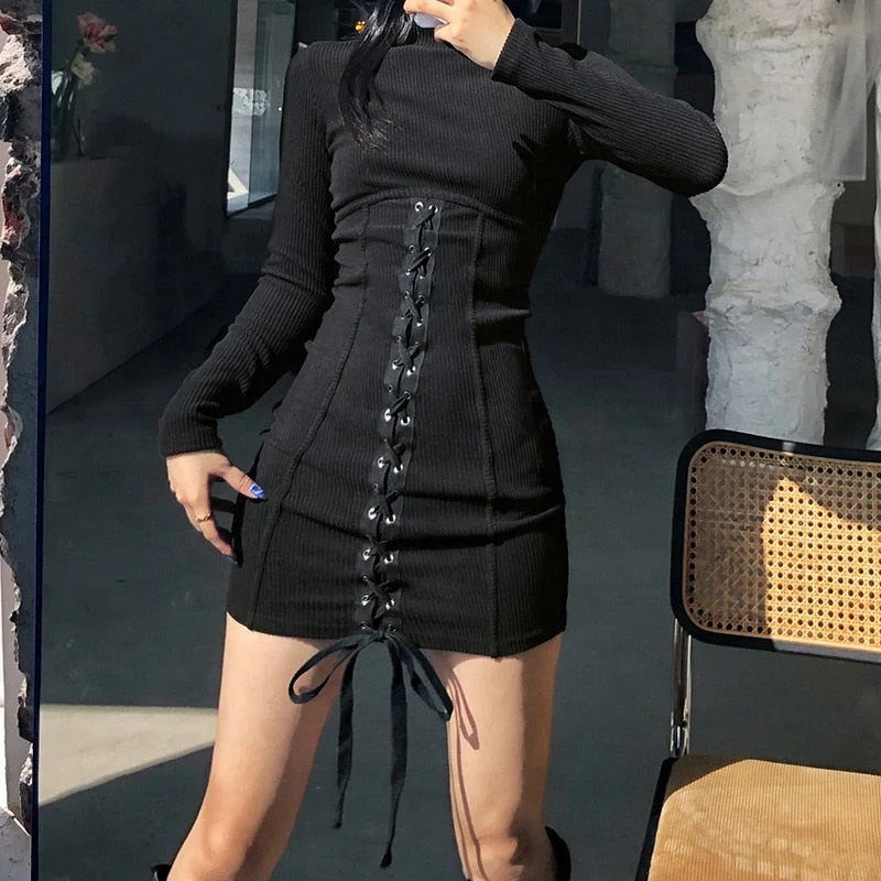 Graduation Gifts  Grunge Y2k Clubwear Baroque Femme 2023 Streetwear  Elegant Dress Women Dark Black Mall Goth High Waist Bandage Slim Dress