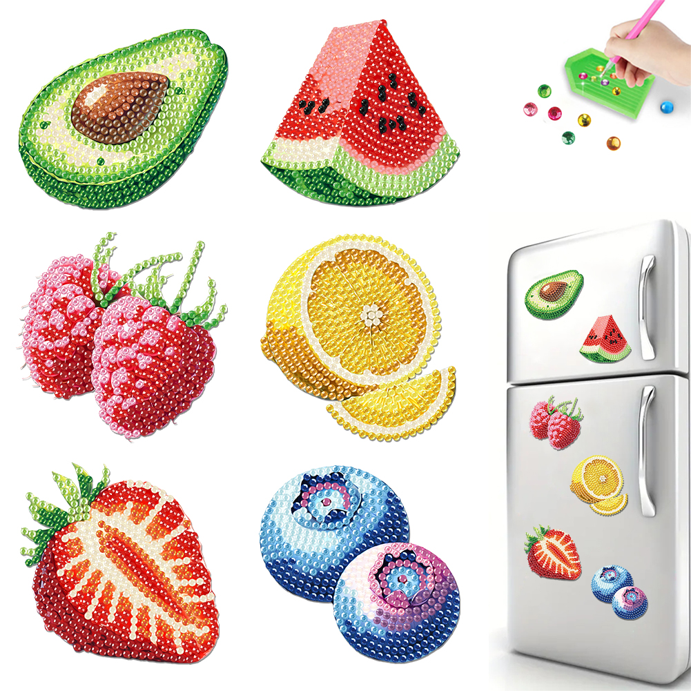 6Pcs Acrylic Fruits Diamond Painting Fridge Magnet for Adults Beginners