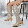 Women's Shiny Pointed Toe Full Sequin Rhinestone Knee-High Boots