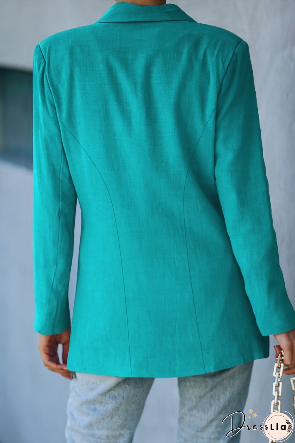 Double-Breasted Padded Shoulder Blazer with Pockets