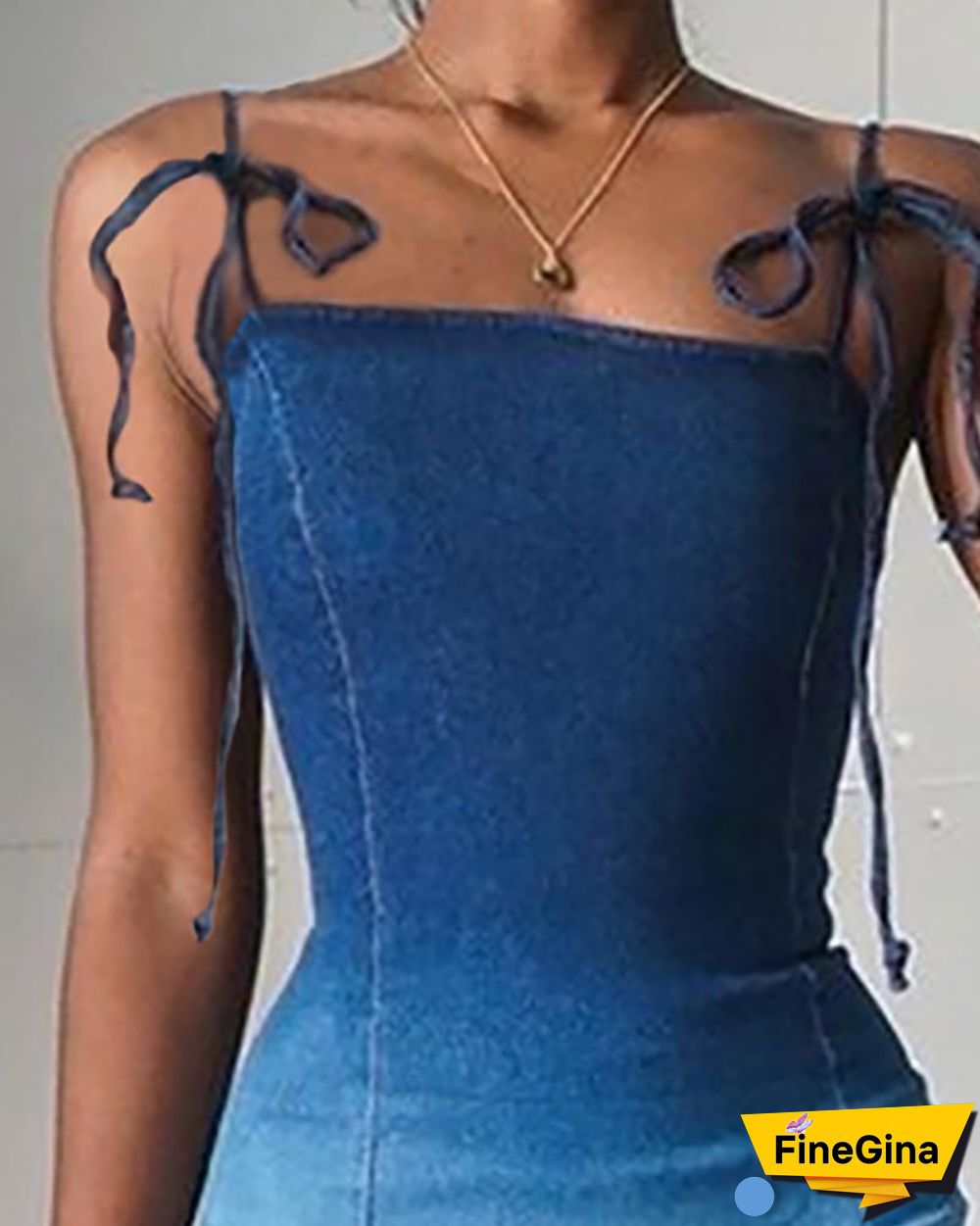Ombre Colorblock Tied Detail Denim Bodycon Dress