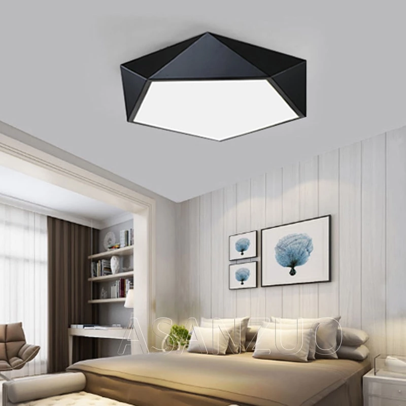Ultrathin Modern LED Ceiling Lights Simple Home Deco Fixtures Bedroom Dining Living Room Iron Black White Pentagon Ceiling Lamp