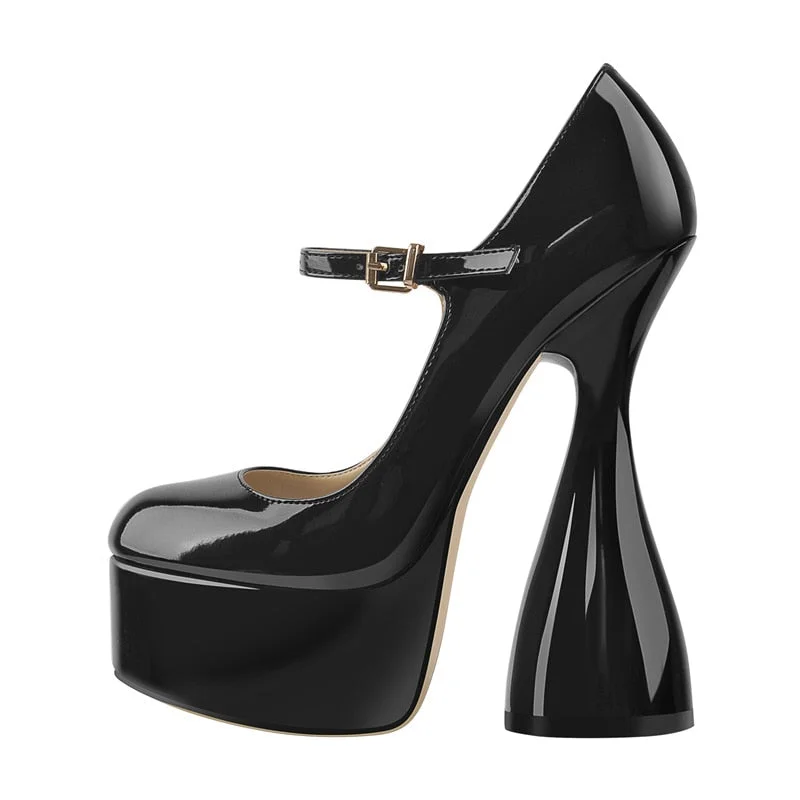Onlymaker Women Pumps Platform Black Patent Leather Spike High Heels Slip-On Buckle Big Size Fashion Elegant Mary Jane Pumps