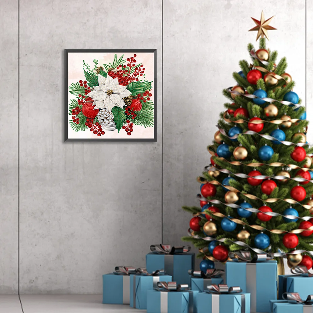 Christmas Decor, Diamond Painting, Christmas Poinsettia Wall Art