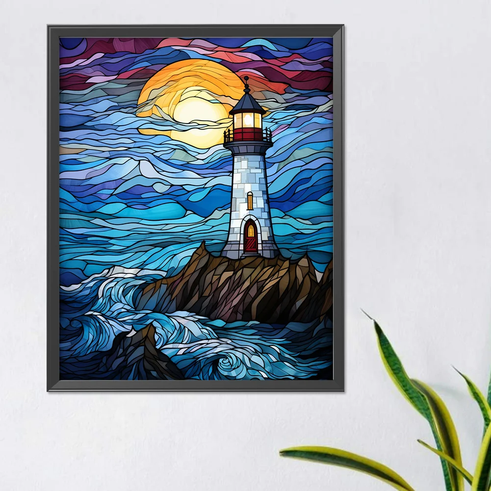 Diamond Painting - Full Round Drill - Stained Glass Lighthouse(Canvas|40*50cm)