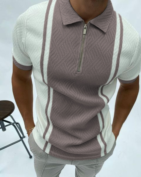 Herringbone Jacquard Color Block Slim Fit Polo Shirt