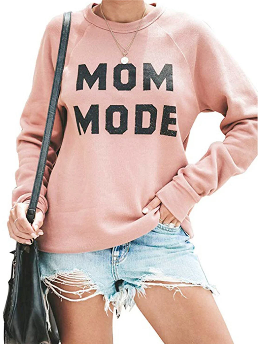 MOM MODE Letters Printed Long Sleeve Sweatshirt