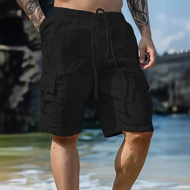  Men's Casual White Cargo Shorts with Adjustable Drawstring for Summer Beachwear