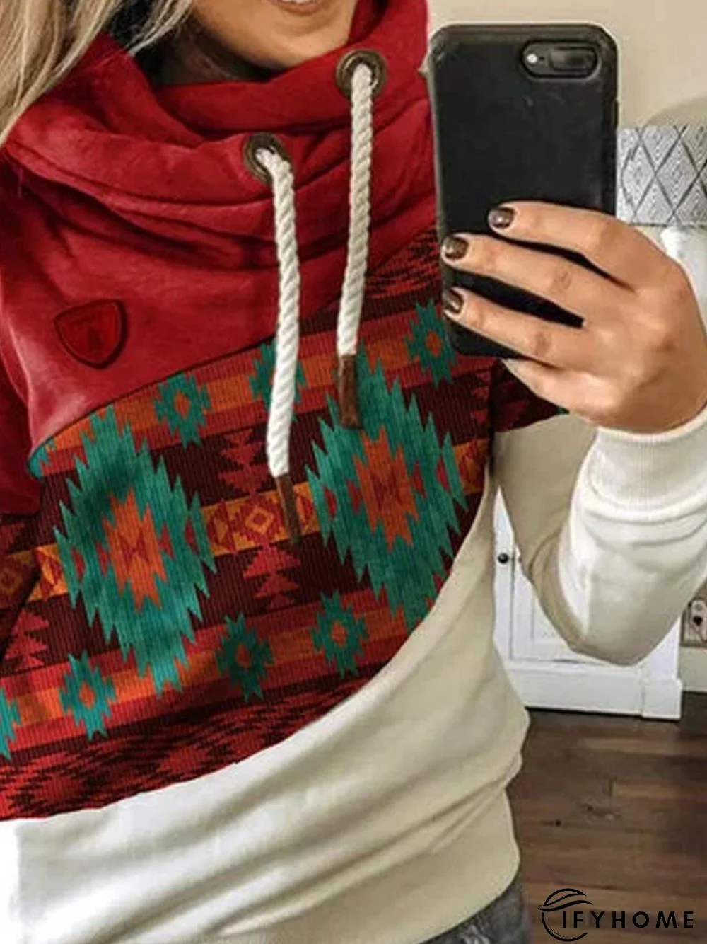 Hoodie Casual Cotton-Blend Color-Block Sweatshirt | IFYHOME