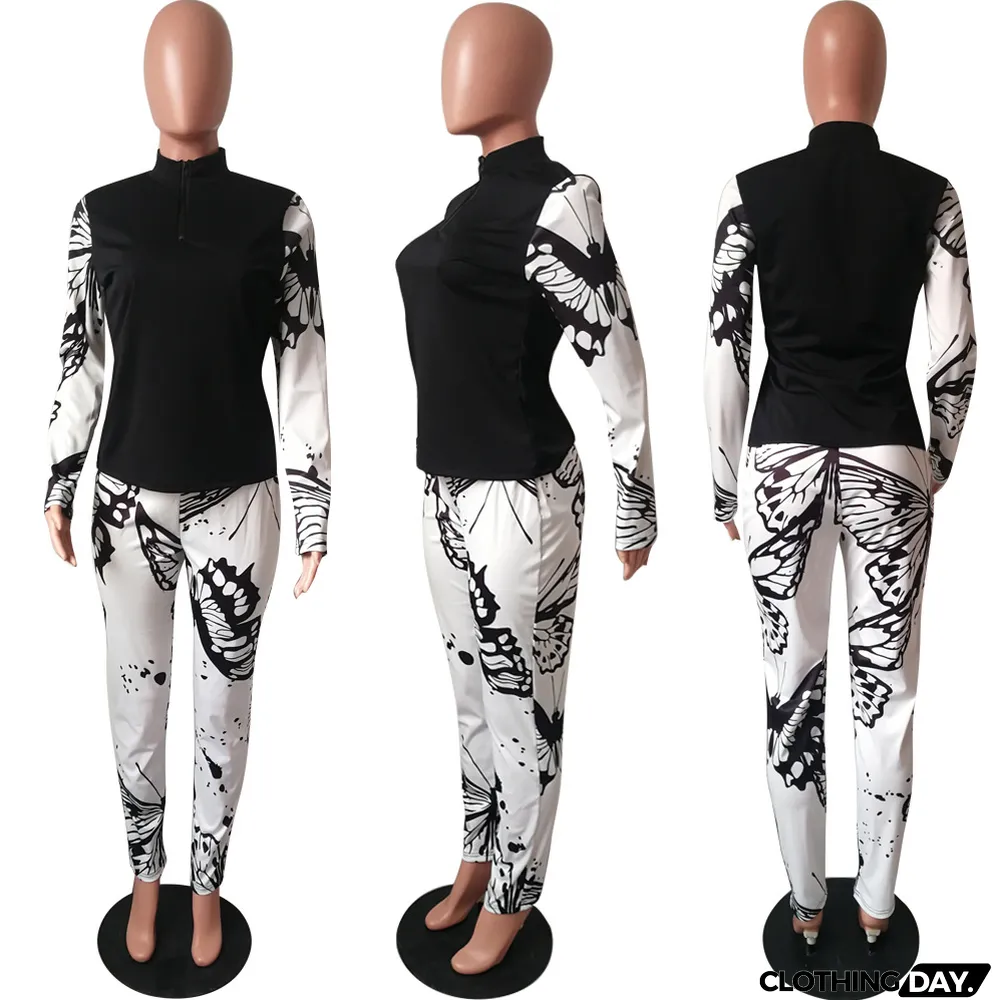 Butterfly Print Two Piece Pant Set