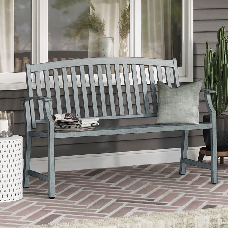 Steel Garden Bench with Faux Wood Finish (Weathered Blue)