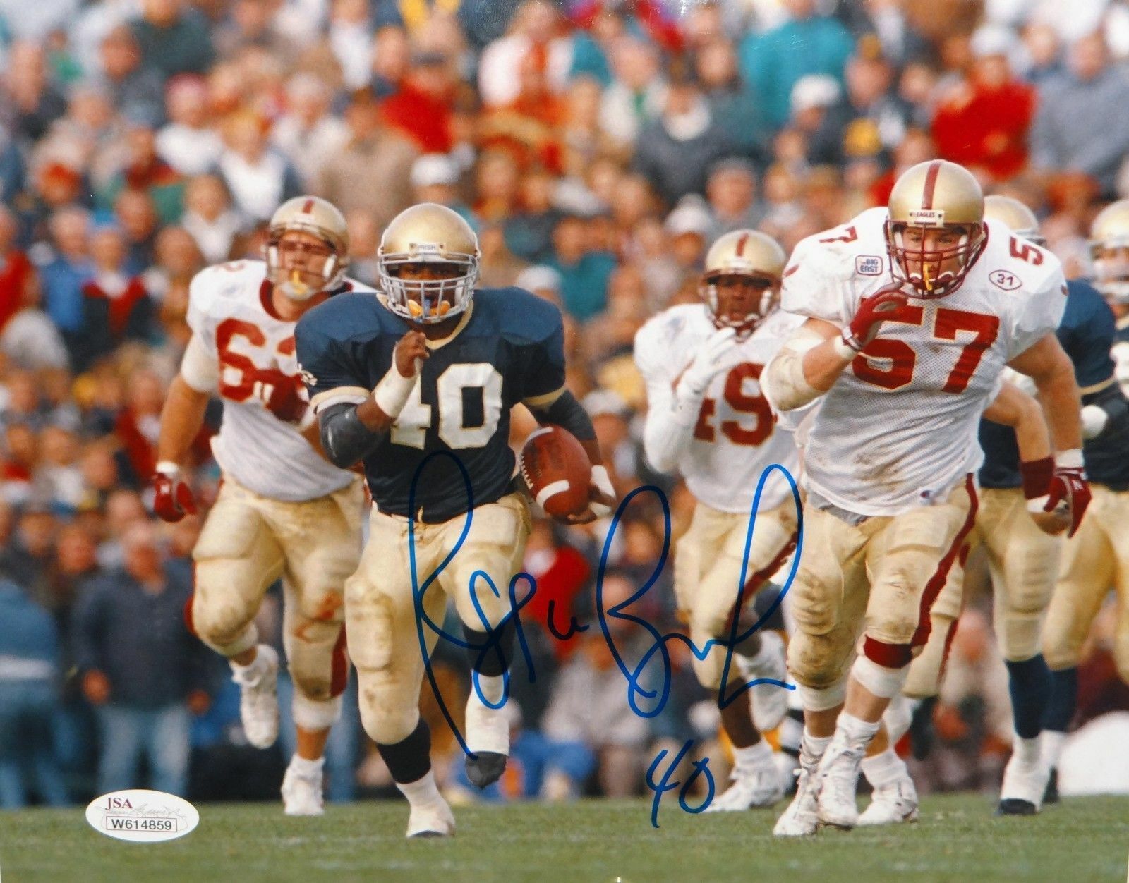 Reggie Brooks Autographed Notre Dame 8x10 Horizontal Running Photo Poster painting- JSA W Auth