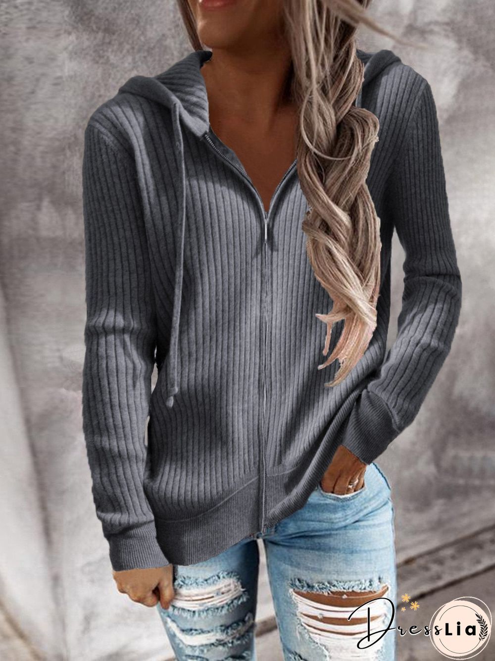 Women's Hoodies Casual Zip Cardigan Long Sleeve Knit Hoodie