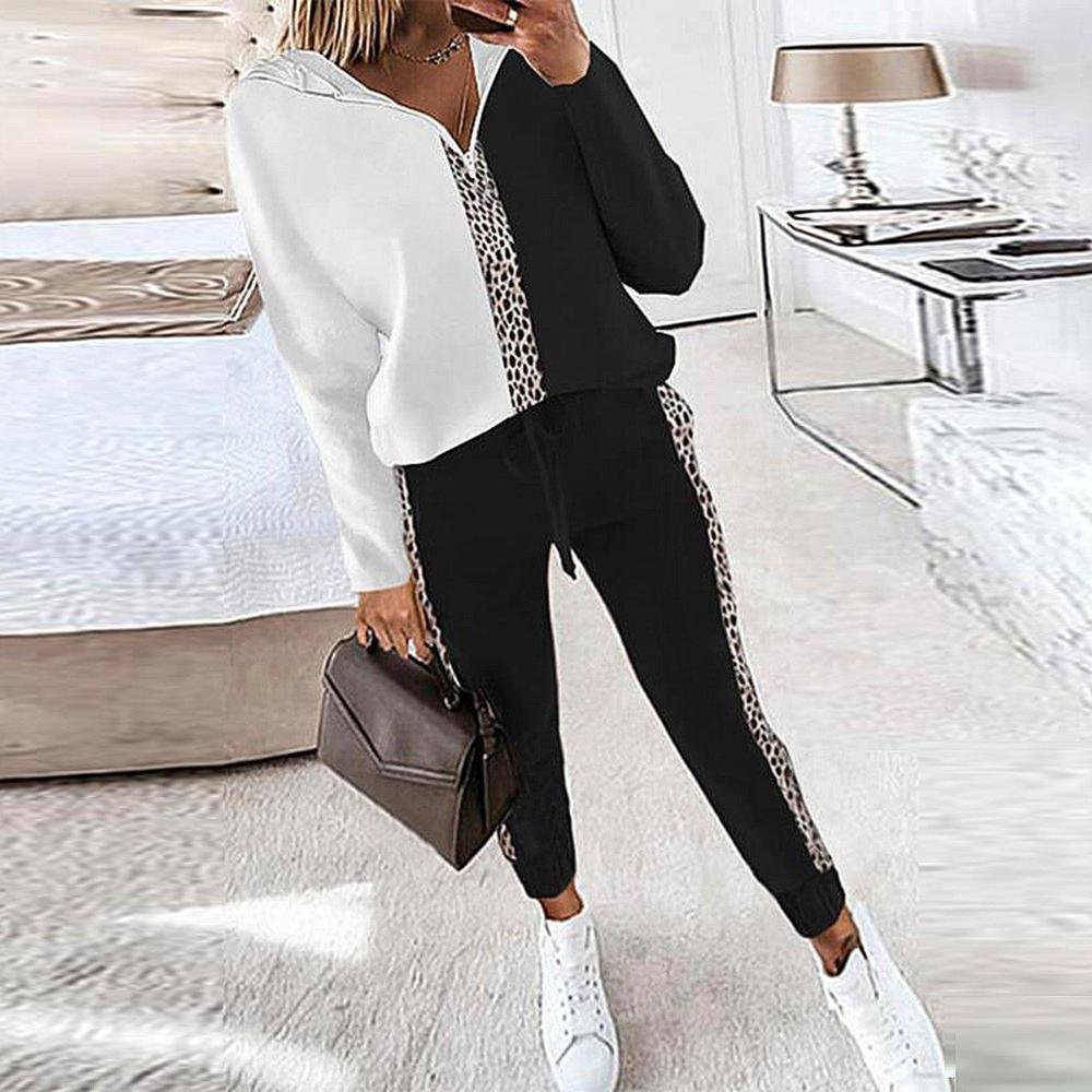 Leopard Print Black and White Color Block Relaxed Set