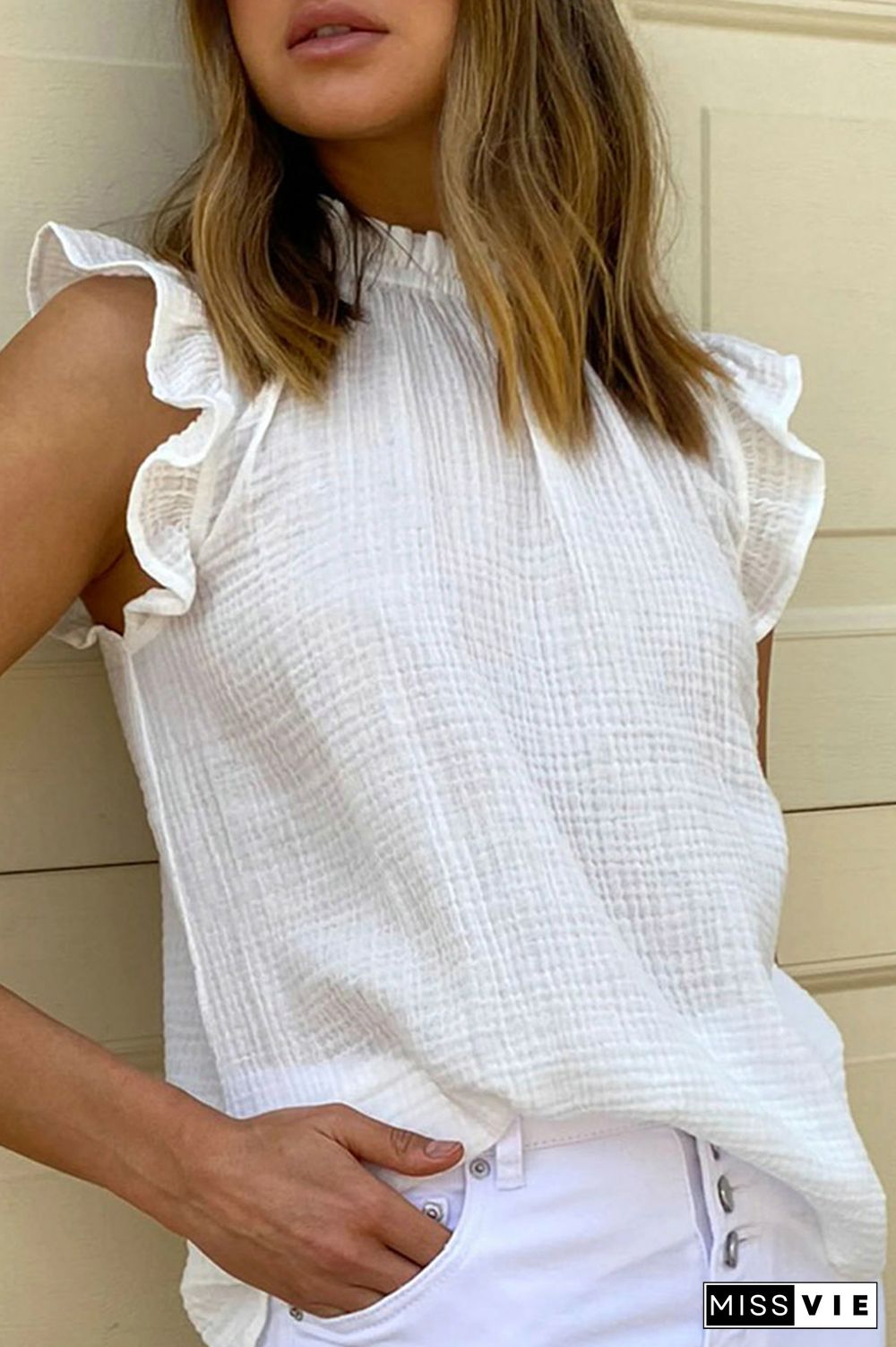 Casual Solid Split Joint Stringy Selvedge Tops