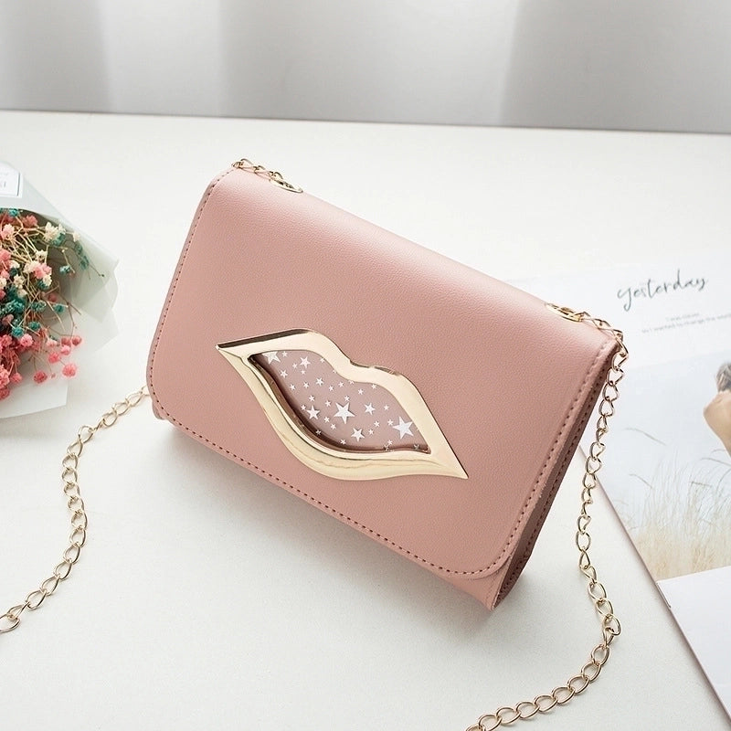 Women’s Small Pu Leather Lips Streetwear Square Magnetic Buckle Shoulder Bag Crossbody Bag Chain Bag