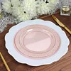 10 Pack | 7.5" Blush / Rose Gold Plastic Dessert or Appetizer Plates With Gold Rim and Hammered Design