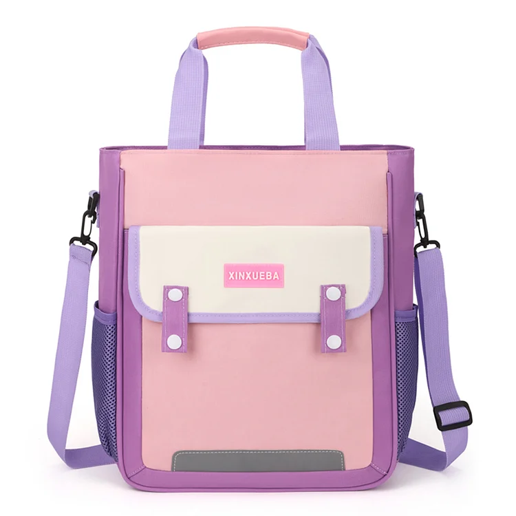 Nylon Backpack Zipper Teens Large Capacity Waterproof with Handle (Purple)