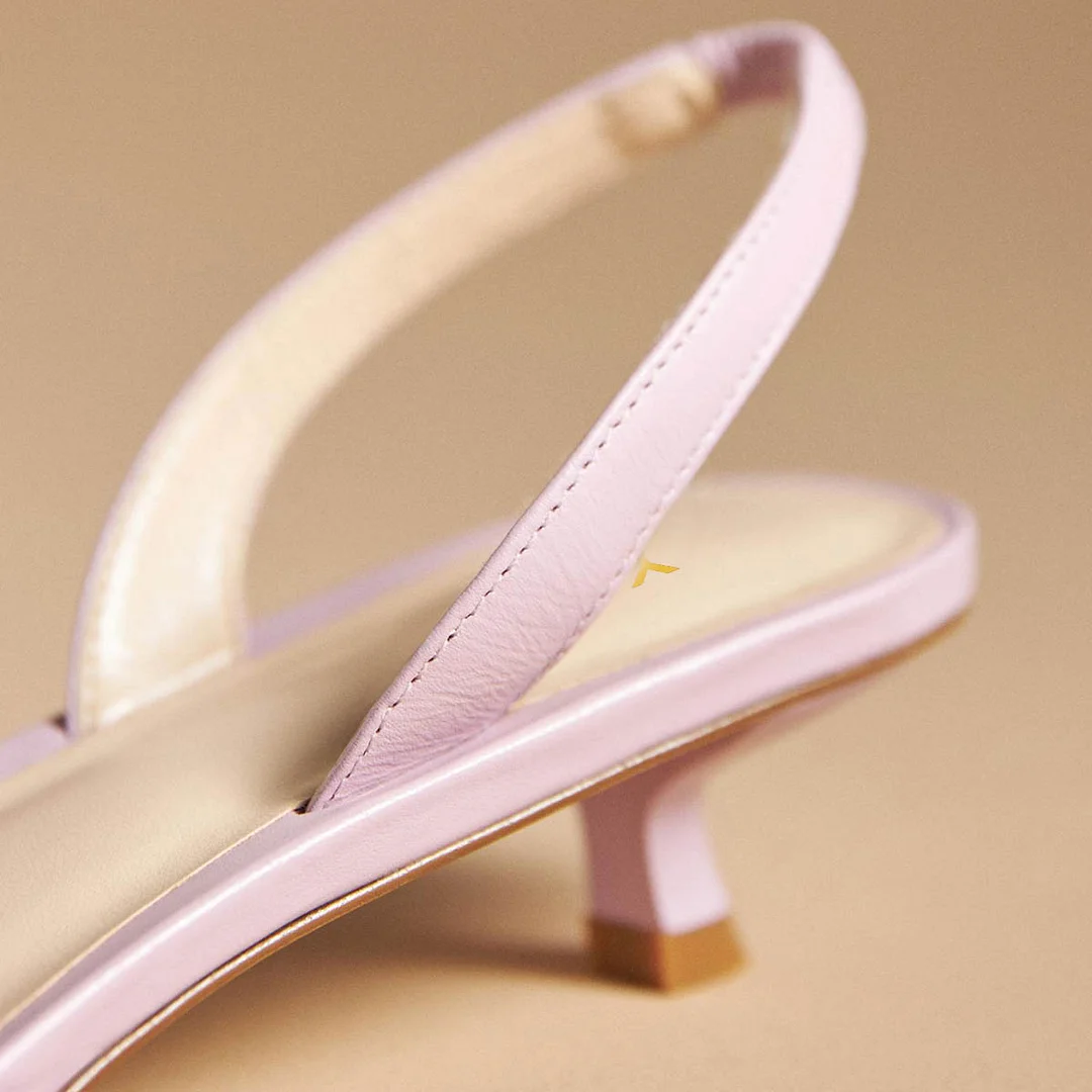 Vegan Leather Slingback Open Square Toe Kitten Heel Pink Sandals