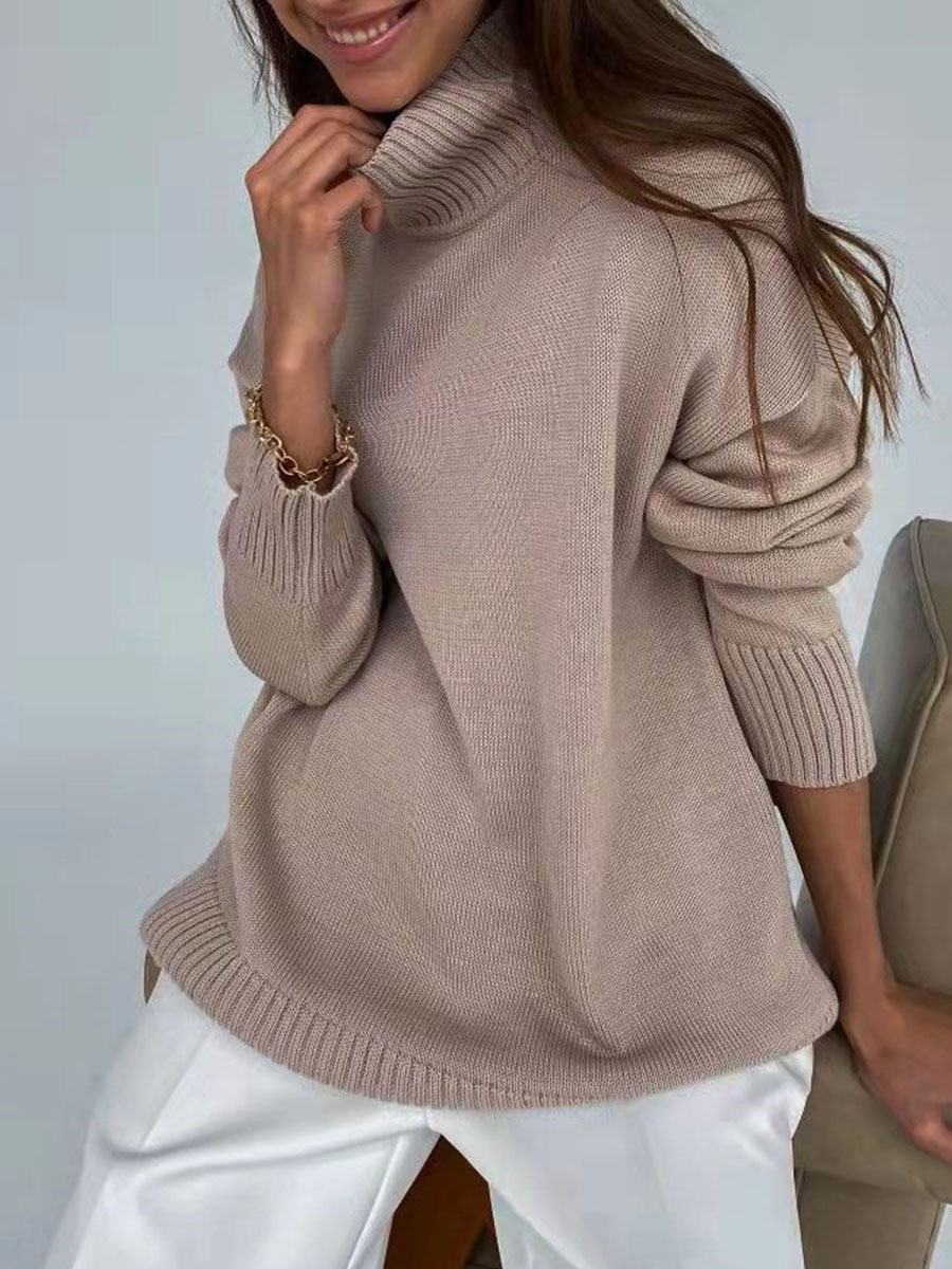 Turtleneck knitted padded loose sweater