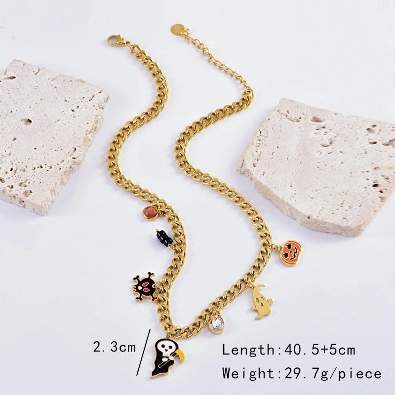 Minimalist Classic Style Pumpkin Skull Titanium Steel Plating Bracelets Earrings Necklace