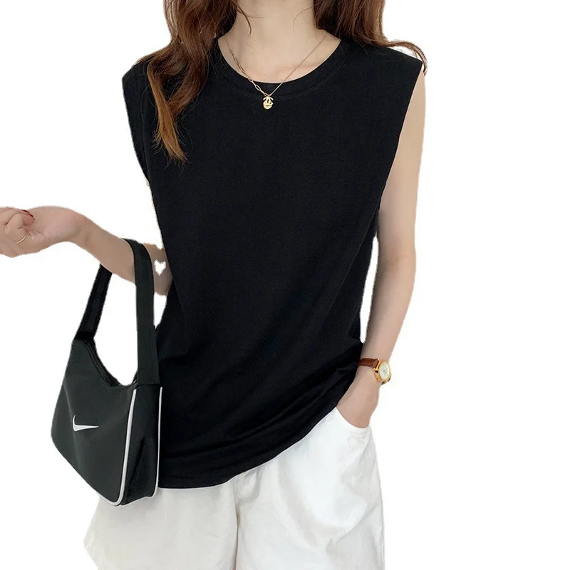 Uveng Uveng Sleeveless T-Shirt Female Loose 2024 Summer New Fashion Black Vest Shirt Student Top Wear Ins