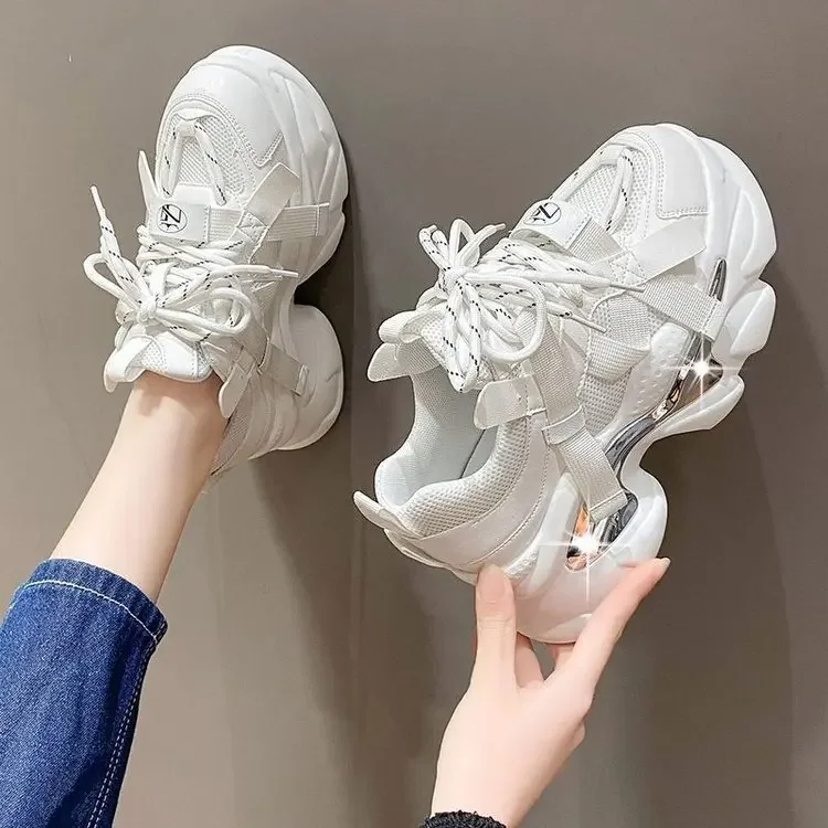 Tanguoant Tanguoant Women's Chunky Platform Sneakers 2024 Spring Thick Bottom Sports Shoes Woman Black White Trainers Zapatillas De Mujer for Female